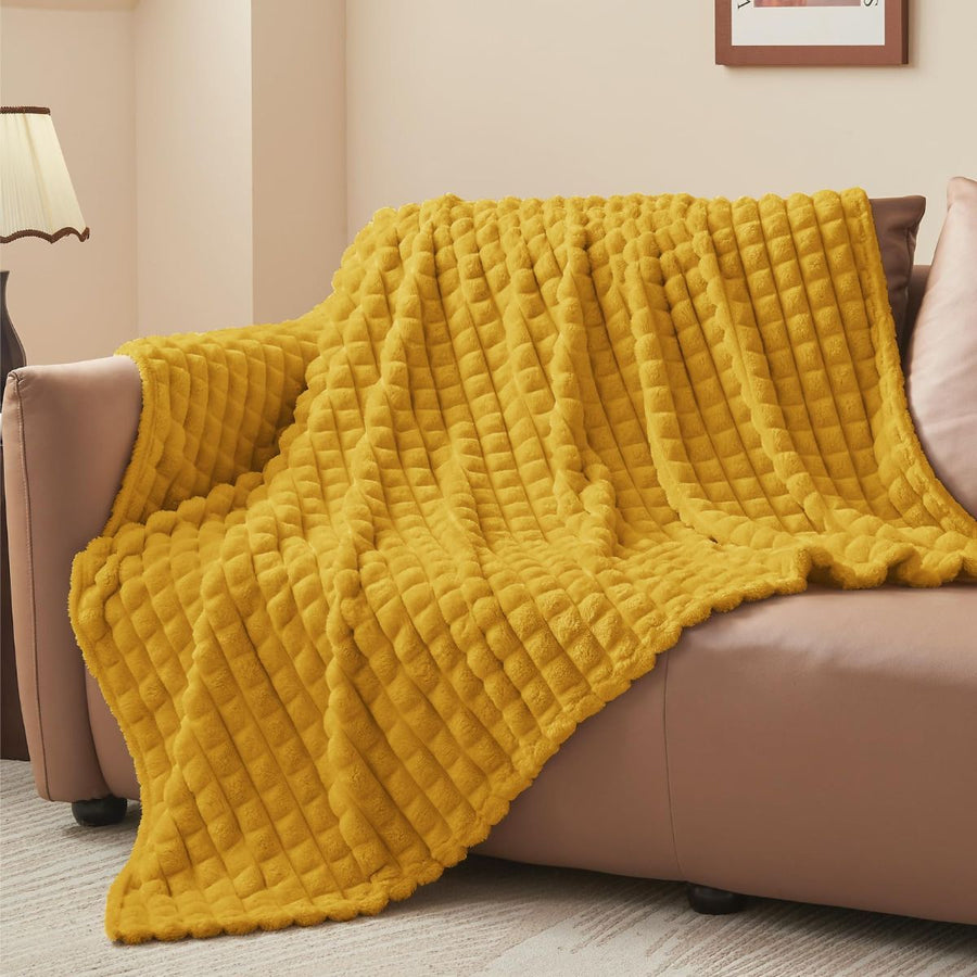 Updated Grey Throw Blanket for Couch and Bed- Super Soft and Warm 3D Checkered Fluffy Fuzzy Fleece Blanket, Luxurious Plush Cozy Blanket for Room Decor Spring - Yellow - Size 120cm*200cm