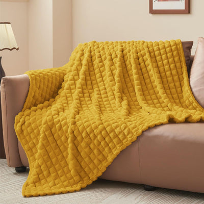 Updated Grey Throw Blanket for Couch and Bed- Super Soft and Warm 3D Checkered Fluffy Fuzzy Fleece Blanket, Luxurious Plush Cozy Blanket for Room Decor Spring - Yellow - Size 180cm*200cm