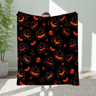 Halloween Throw Blanket Cozy Microfiber Blanket Soft Flannel Throw Festive Home Pumpkin Spider and bat - Black - Size 100cm*150cm