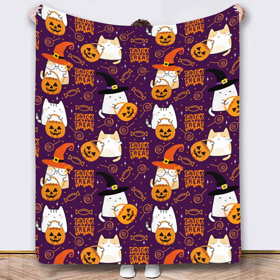 Halloween Throw Blanket Cozy Microfiber Blanket Soft Flannel Throw Festive Home Pumpkin Ghost - Purple - Size 100cm*130cm