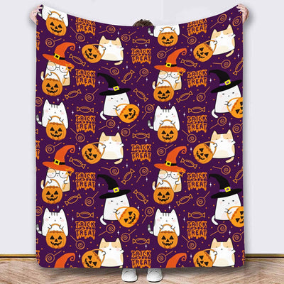 Halloween Throw Blanket Cozy Microfiber Blanket Soft Flannel Throw Festive Home Pumpkin Ghost - Purple - Size 100cm*150cm