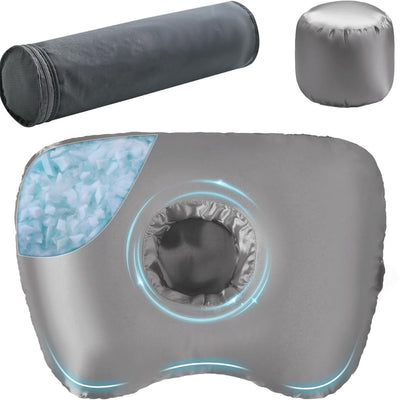 Piercing Pillow - Ear Piercing Pillow With Foam Plug, Adjust Shredded Memory Foam Picrcing Pillow For Side Sleepers, Donut Piliow For Ear With 4.5x4.5''Hole, Ergonomic Curved Design, Satin Gray | Ear Piercing Pillow For Side Sleepers, Donut Piliow For Ear