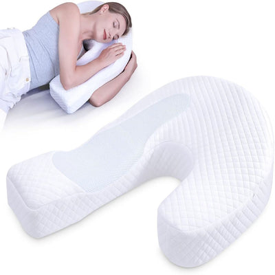 Side Sleeper Pillow with Arm Hole, Ergonomic Memory Foam Arm Pillow for Shoulder Comfort, Side Sleeping Support for Neck and Back, Removable Washable Cover, for Side  Sleepers - White - Size 58cm*43cm