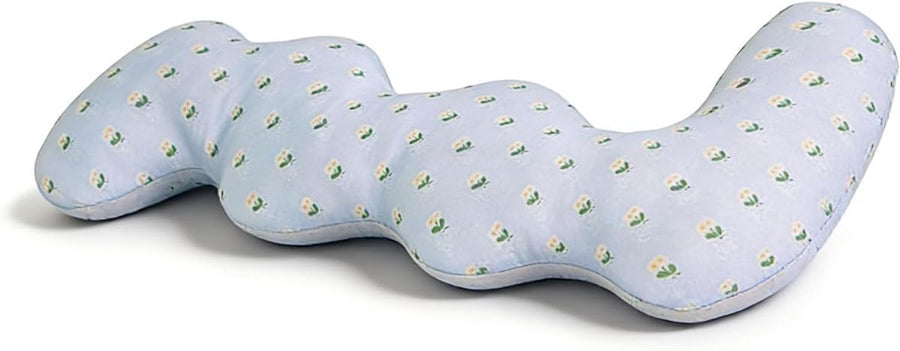 Long Rectangular Leg Pillow for Side Sleeping, Breathable Summer Cushion with Removable Washable Cover, Slim Lightweight Support Pillow for Bed Sofa Couch Travel Use - Blue - Size 130cm