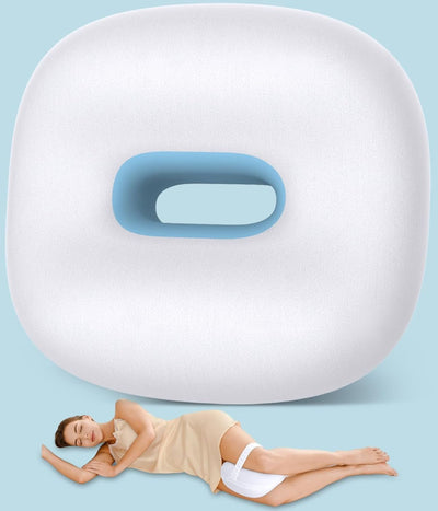 Side Sleeper Knee Pillow, Memory Foam Leg Pillow, Ergonomic Between Leg Pillow Eases Back Hip Pain, Spine Alignment Sciatica Relief, Knee Pillow with Ice Silk Cover and Elastic Strap - White - Size 10in*9in