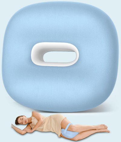 Side Sleeper Knee Pillow, Memory Foam Leg Pillow, Ergonomic Between Leg Pillow Eases Back Hip Pain, Spine Alignment Sciatica Relief, Knee Pillow with Ice Silk Cover and Elastic Strap - Blue - Size 10in*9in