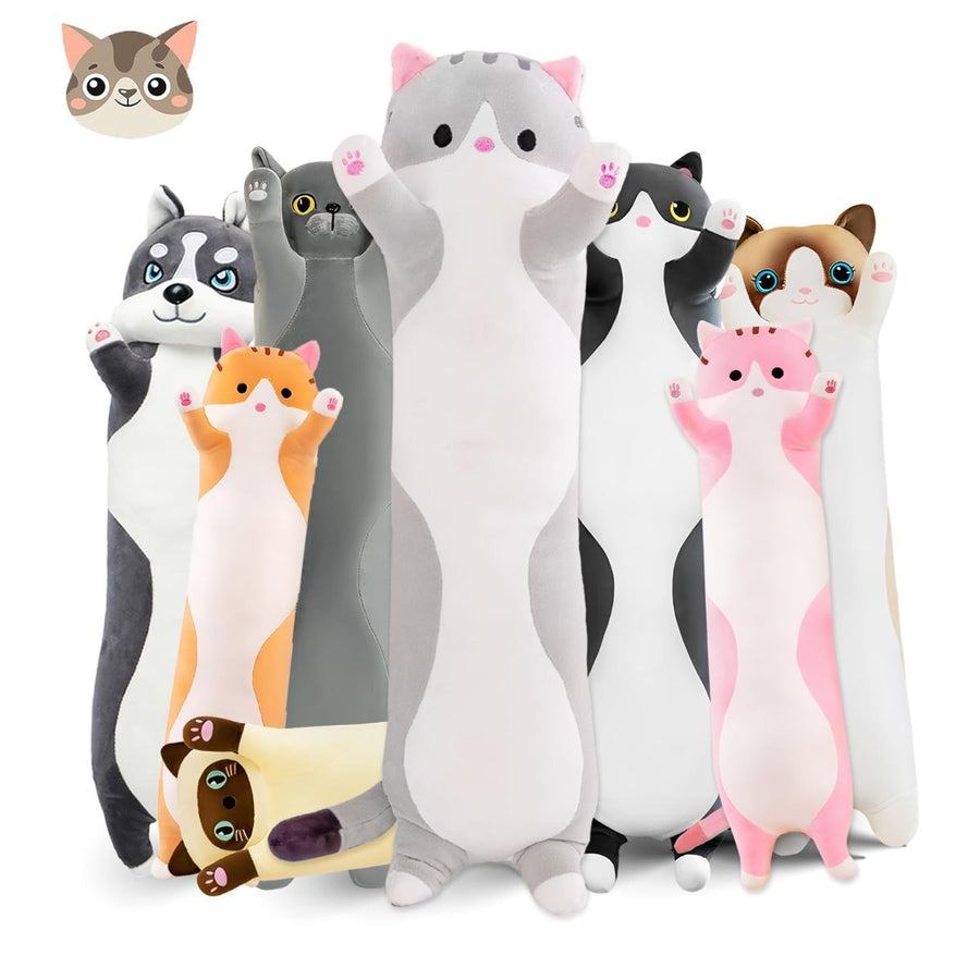 Long Cat Plush Pillow Cat Plush Toy PP Fabric Pillow Soft Cat Pillow Cat-Themed - Gray - Size 19.7in