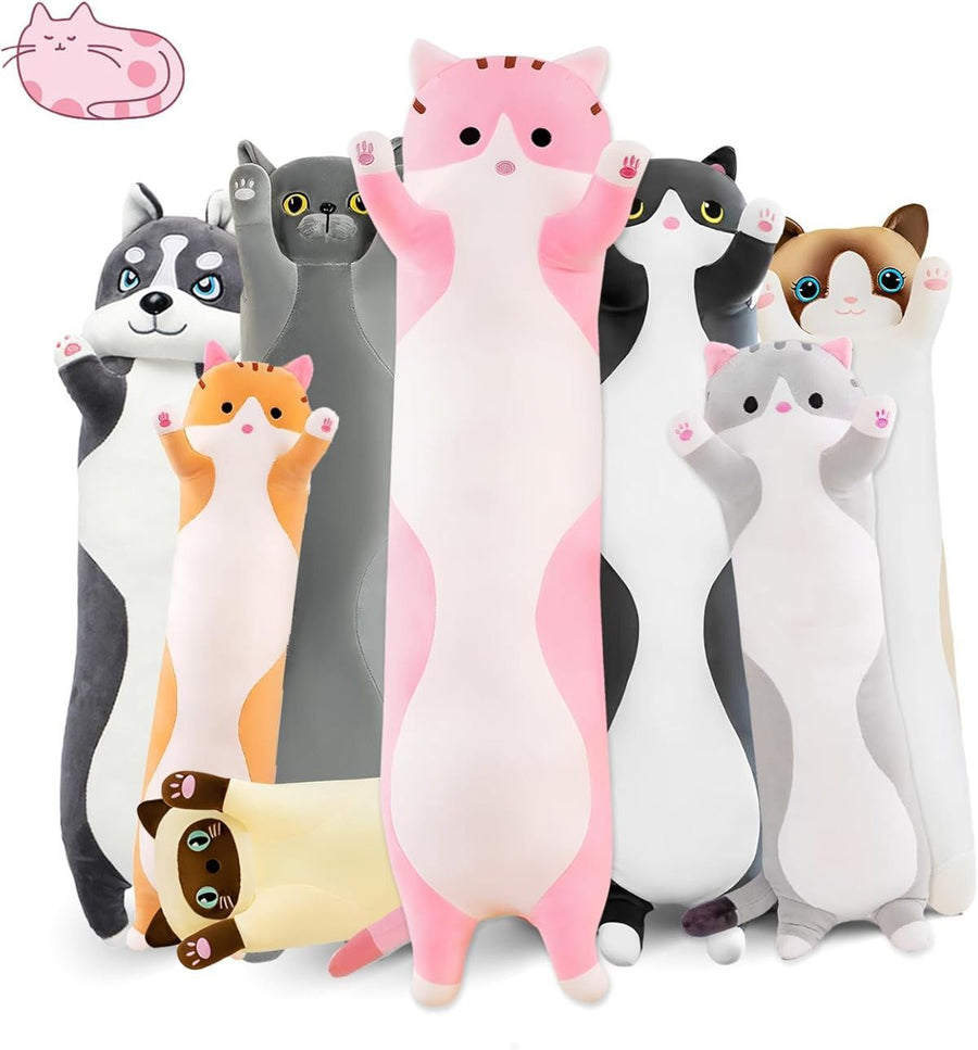 Long Cat Plush Pillow Cat Plush Toy PP Fabric Pillow Soft Cat Pillow Cat-Themed - Pink - Size 27.5in