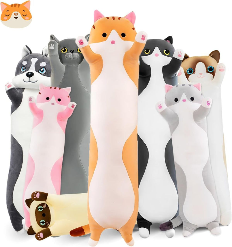 Long Cat Plush Pillow Cat Plush Toy PP Fabric Pillow Soft Cat Pillow Cat-Themed - Yellow - Size 19.7in