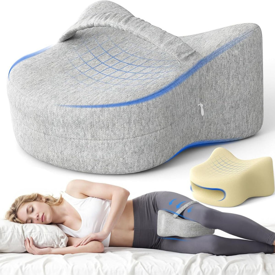 Legacy Leg & Knee Foam Support Pillow for Side Sleepers Soothing Relief for Back, Hips, Knees, Joints, Nerves & Muscles - Gray - Size 25.5cm*23cm