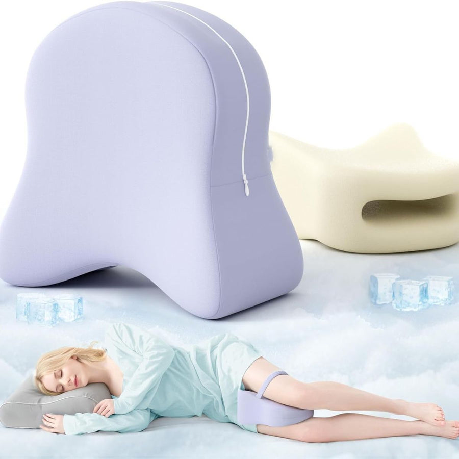 Legacy Leg & Knee Foam Support Pillow for Side Sleepers Soothing Relief for Back, Hips, Knees, Joints, Nerves & Muscles - Purple - Size 25.5cm*23cm