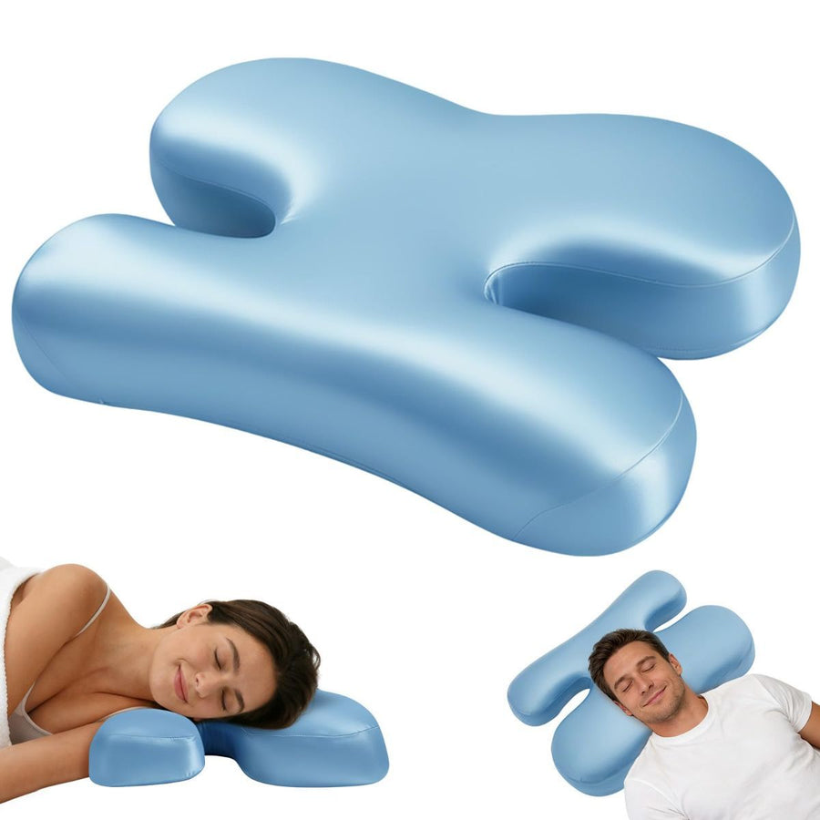 Side Sleeper Pillow for Anti-Wrinkle, Cooling Memory Foam Beauty Pillows for Neck Pain & Breathing Smoothly, Silky Satin Anti-Aging Pillow with Ergonomic Design for Back and Side Sleeper - Blue - Size 57cm*38cm