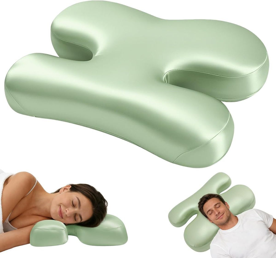 Side Sleeper Pillow for Anti-Wrinkle, Cooling Memory Foam Beauty Pillows for Neck Pain & Breathing Smoothly, Silky Satin Anti-Aging Pillow with Ergonomic Design for Back and Side Sleeper - Green - Size 57cm*38cm