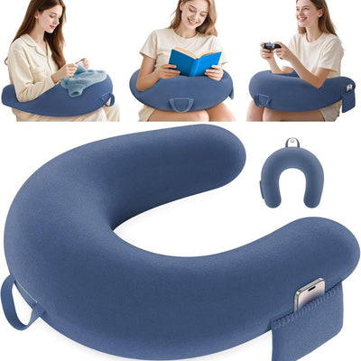 Reading Lap Pillow Ergonomic U Shape Cushion | Reading Pillow for Bed for Adults Elbow Rest Reduces Fatigue Desk Couch Floor Sofa Sitting Working Crocheting Writing - Navy - Size 40cm*34cm
