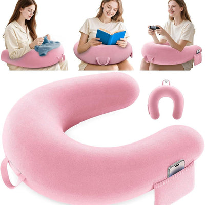 Reading Lap Pillow Ergonomic U Shape Cushion | Reading Pillow for Bed for Adults Elbow Rest Reduces Fatigue Desk Couch Floor Sofa Sitting Working Crocheting Writing - Pink - Size 40cm*34cm