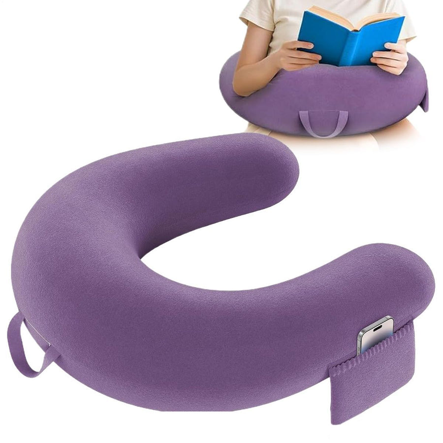 Reading Lap Pillow Ergonomic U Shape Cushion | Reading Pillow for Bed for Adults Elbow Rest Reduces Fatigue Desk Couch Floor Sofa Sitting Working Crocheting Writing - Purple - Size 40cm*34cm