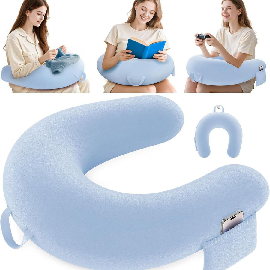 Reading Lap Pillow Ergonomic U Shape Cushion | Reading Pillow for Bed for Adults Elbow Rest Reduces Fatigue Desk Couch Floor Sofa Sitting Working Crocheting Writing - Sky Blue - Size 40cm*34cm