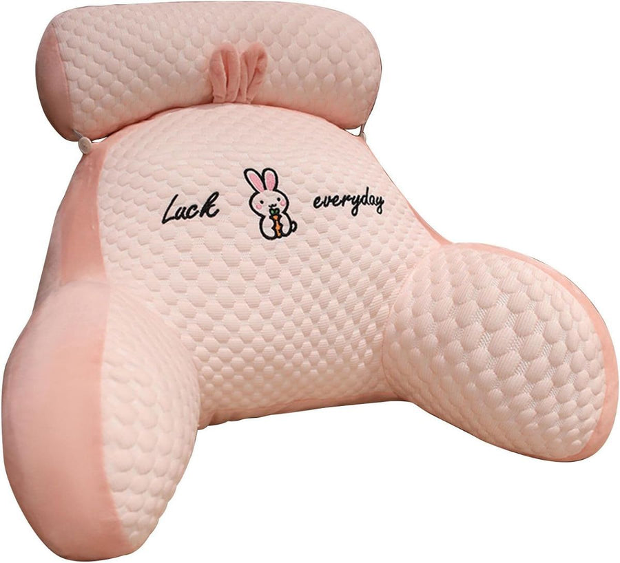 Reading Pillow for Kid Or Adult Large Back Pillow for Sitting Up in Bed Detachable Neck Roll with Arms Large Bed Rest Pillow Back Pillow for Sitting in Bed Watching TV Reading - Pink - Size 60*40CM