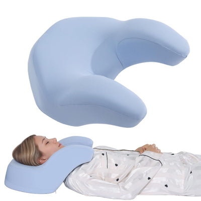 Back Sleeping Training Pillow, Memory Foam Beauty Pillow with Adjustable Height, Neck & Shoulder Support, 2 Washable Covers, Blue