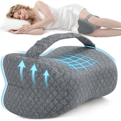 Knee Pillow for Side Sleepers, Supportive Memory Foam Leg Pillow for Side Sleeping with Elastic Strap, Heart-Shape Pillow Between Legs for Pain Relief on Sciatica, Hip Joints - Dark Gray - Size 10.6in*11in