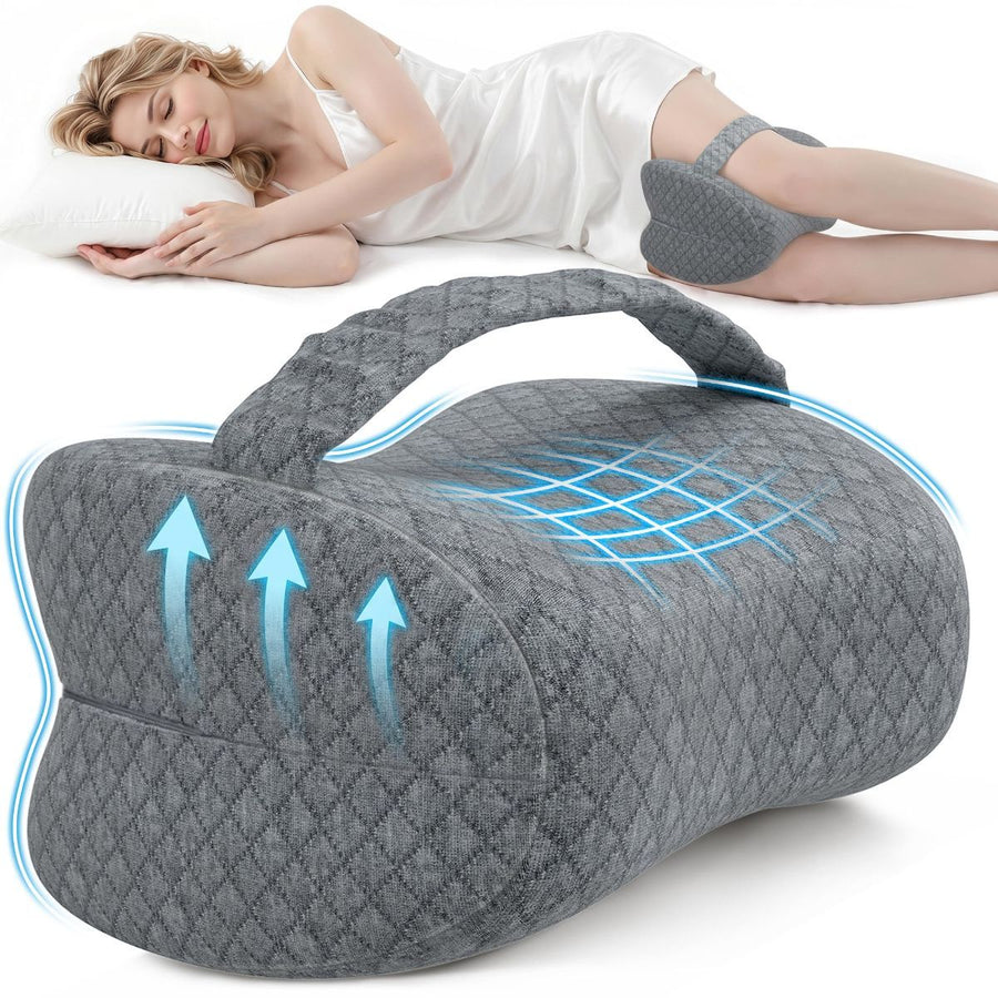 Knee Pillow for Side Sleepers, Supportive Memory Foam Leg Pillow for Side Sleeping with Elastic Strap, Heart-Shape Pillow Between Legs for Pain Relief on Sciatica, Hip Joints - Dark Gray - Size 10.6in*11in
