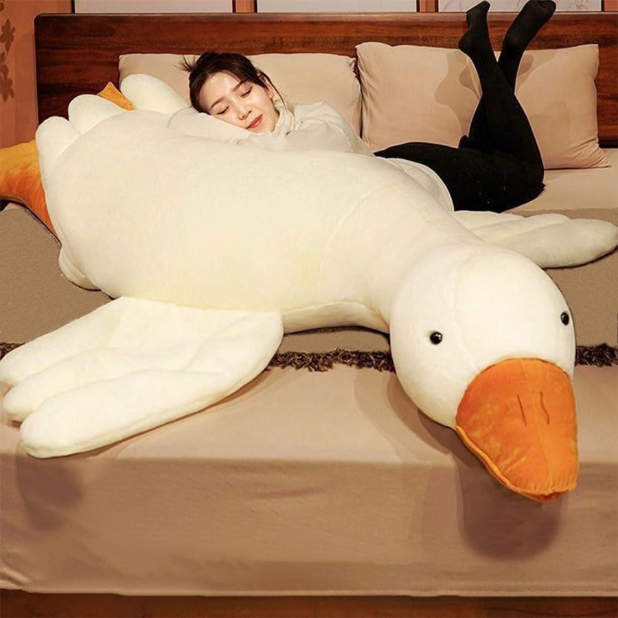 Giant White Goose Plush Pillow Soft Fabric Pillow Sleeping Companion Hugging - White - Size 35in
