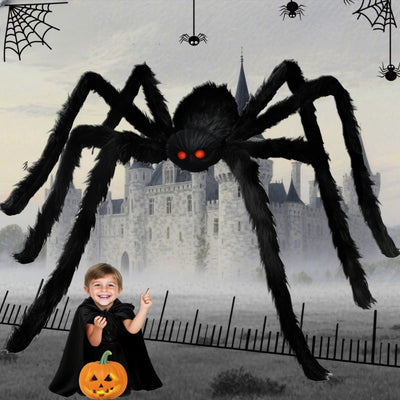 Giant Spider 6.6 Ft, 2M Halloween Decorations Fake Halloween Decor Spiders Large, Furry Spiders for Outdoor Indoor Yard Home Costumes Party House Décor - Black - Size 2 Pack
