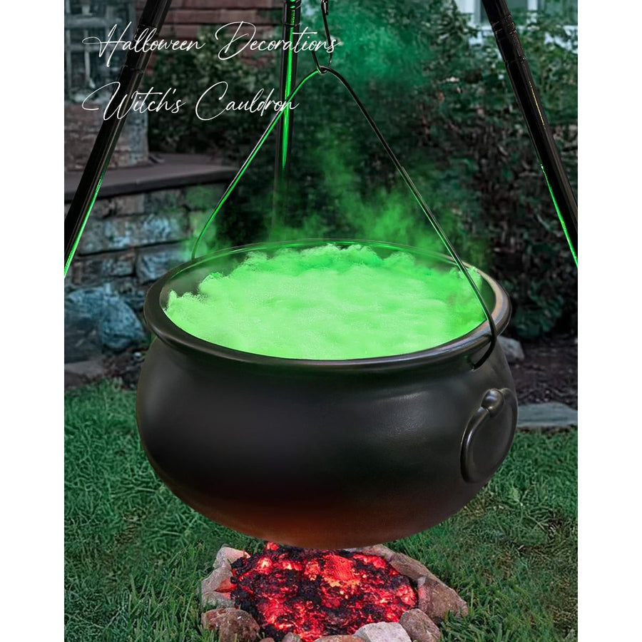 Halloween Decorations Outdoor - Large Witches Cauldron on 54" Tripod | Hocus Pocus Candy Bucket, Halloween Decor, Black Plastic Bowl, Home Party Room Decor , Indoor Outside Yard Lawn Use