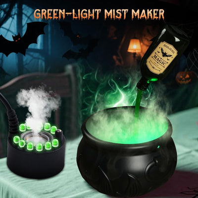 Halloween Decorations Indoor - DIY Witches Cauldron Floating Potion Set | Spooky Vintage Black Plastic Bowl with Mist Maker, Hocus Pocus Party Decor for Home Table Mantel Kitchen Room - Black - Size L