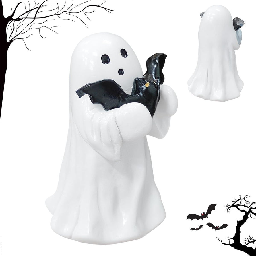 Halloween Ghost Figurine - Spooky Resin Ghost Statue, Hugging the Ghost of a Bat Ghost Halloween Decor Home Decoration Humorous Desktop Art Piece White Hugging the Ghost of a Bat