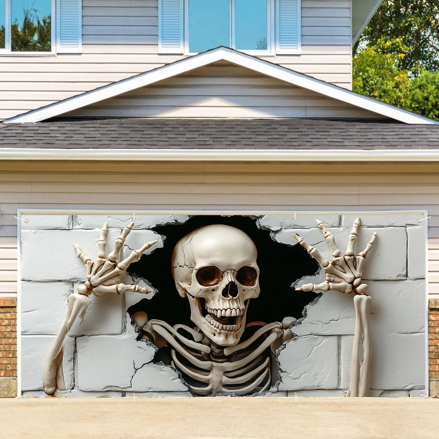 Halloween Garage Door Cover Halloween Decorations Outdoor Hanging Banner Garage - White - Size 7x9ft