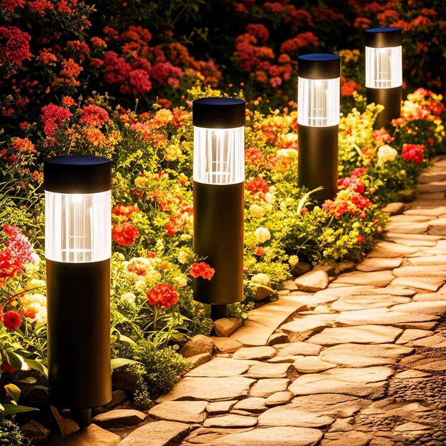 Solar Pathway Lights Outdoor, Stainless Steel Solar Garden Lights, Bright 35LM Warm White LED, Auto On/Off IP65 Waterproof Path Lights for Yard, Lawn, Walkway, Patio, Driveway - Black - Size 4 Pack