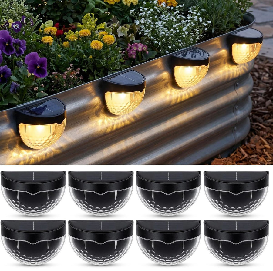 Raised Garden Bed Solar Lights Magnetic with Dusk to Dawn Sensors Wide Angle IPX4 Waterproof Solar Powered Lights Outdoor for Planter Raised Beds Garden Patio Yard Fence, Warm White - Black - Size 8 Pack