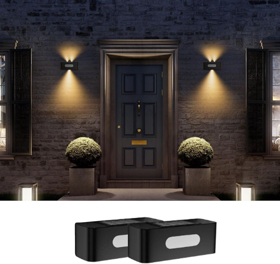 Solar Fence Lights, Solar Wall Lights Waterproof Outdoor Up and Down Lighting for Outside, Garden, Walkway, Door, Porch, Deck - Warm White - Size 2 Pack