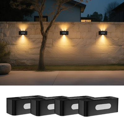 Solar Fence Lights, Solar Wall Lights Waterproof Outdoor Up and Down Lighting for Outside, Garden, Walkway, Door, Porch, Deck - Warm White - Size 4 Pack