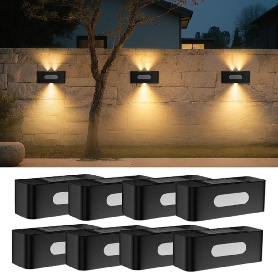 Solar Fence Lights, Solar Wall Lights Waterproof Outdoor Up and Down Lighting for Outside, Garden, Walkway, Door, Porch, Deck - White - Size 8 Pack