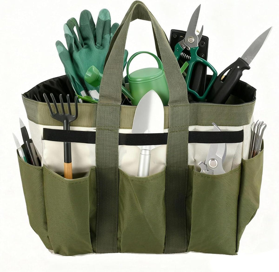 Garden Tool Bag Organizer, Tote Storage Bag with 8 Pocket, Heavy Duty Oxford Garden Tote Caddy, Gardening Tool Kit Holder for Indoor and Outdoor, Gifts for Men Women