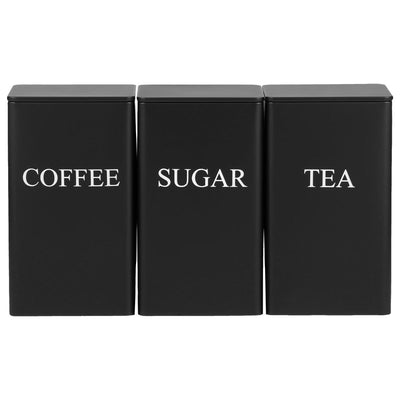 3Pcs Tea Coffee Sugar Canisters Set, Metal Coffee and Sugar Containers, Versatile Kitchen Storage Jars with Airtight Lids, Space Saving Food Canisters Set for Home Kitchen (Black)