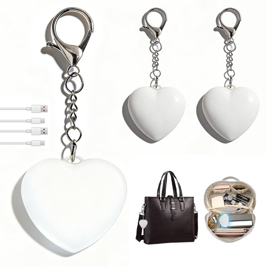 2Pcs Heart Purse Light - LED Automatic Sensor Handbag Lamp, Rechargeable Mini Bag Night Light for Women & Girls - Touch Activated Keychain Light for Totes, Backpacks, Travel Gifts - White - Size 5cm*6cm