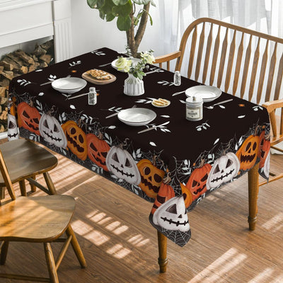 Halloween Tablecloth Black Orange | Pumpkin Jack-O-Lantern Cobweb Washable Table Cover for Party Picnic Dinner Decor - Black-Orange - Size 36in*60in