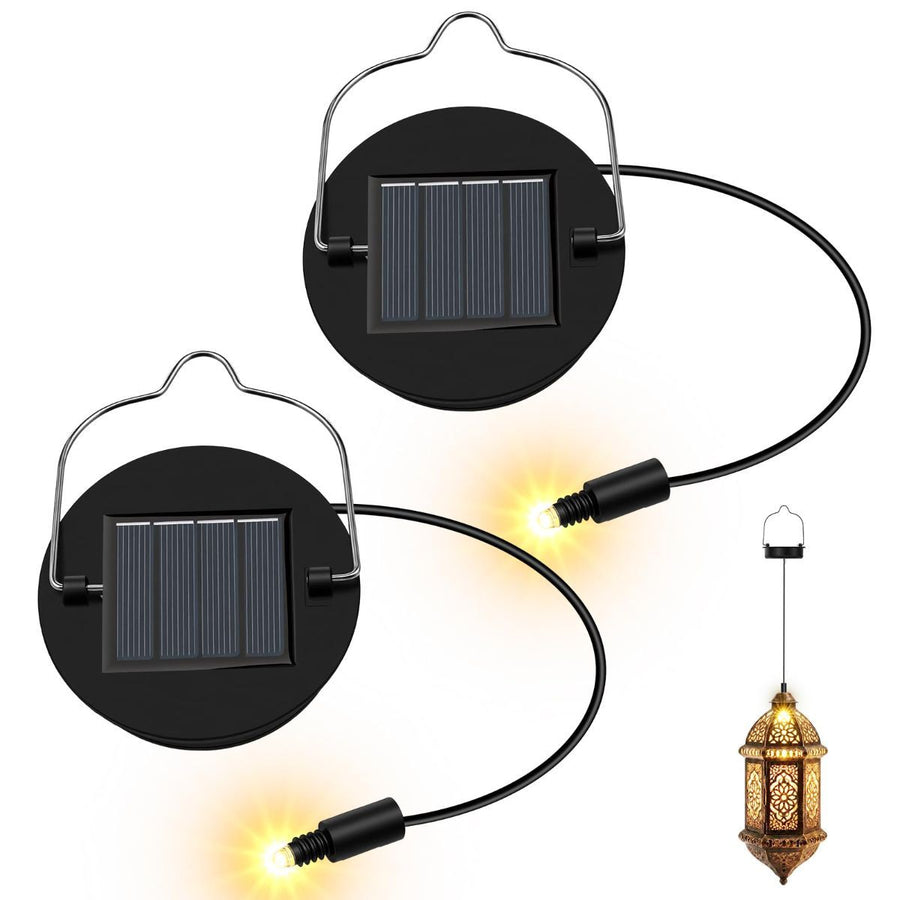 Solar Light Replacement Tops - Waterproof Solar Lantern Lid Parts with Rechargeable Battery AA 600mAh for Outdoor Hanging Lanterns, Garden, Yard, Patio, Lamp DIY Decorations - Warm Light - Size 2-Pack