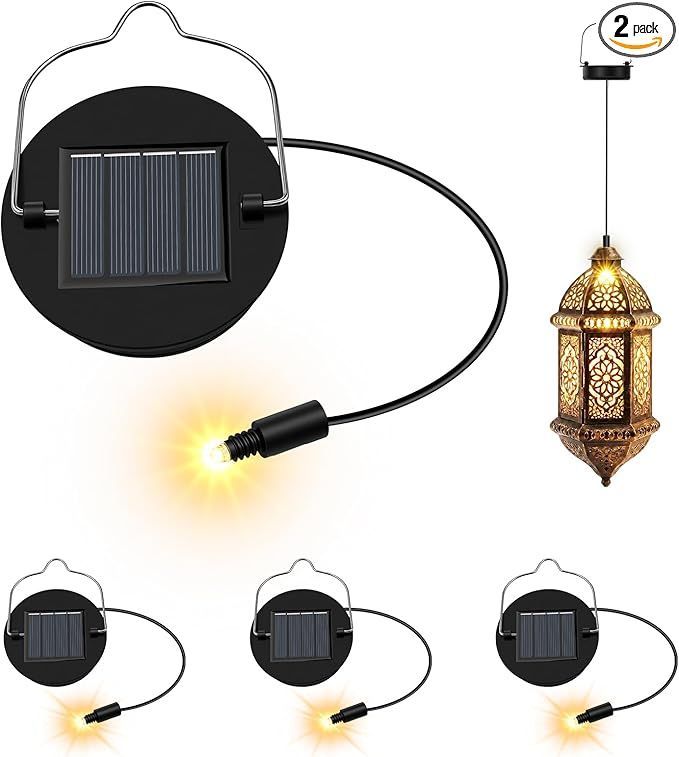 Solar Light Replacement Tops - Waterproof Solar Lantern Lid Parts with Rechargeable Battery AA 600mAh for Outdoor Hanging Lanterns, Garden, Yard, Patio, Lamp DIY Decorations - Warm Light - Size 4-Pack
