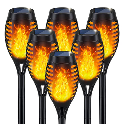 Solar Torch Light with Flickering Flame for Halloween Decorations | Solar Lights Outdoor for Halloween Decor, Waterproof Solar Garden Lights, Flame Torches for Outside Garden Patio Pathway Yard 12-LED Flame Light - Black - Size 1 Pack