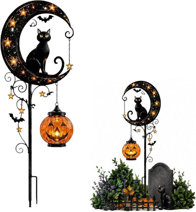 Solar Halloween Garden Stake Lights Black Cat Pumpkin Moon Lights Outdoor - Yellow - Size A