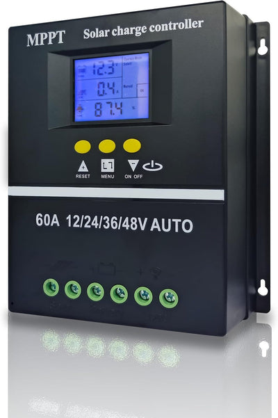 MPPT 36V/48V/24V/12V Solar Charge Controller Tools LCD Dual USB Lead Acid Lithium Batteries Quick Charger - Black - Size 60A