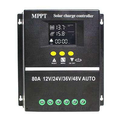 MPPT 36V/48V/24V/12V Solar Charge Controller Tools LCD Dual USB Lead Acid Lithium Batteries Quick Charger - Black - Size 80A