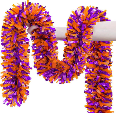 10-Pack 2M Halloween Garland,Purple Orange Tinsel Garland Halloween Decorations | Shiny Metallic Twist Halloween Tinsel Garland for Home Mantle Office Indoor Outdoor Stairs Party Tree Decorations - Multi-color - Size A