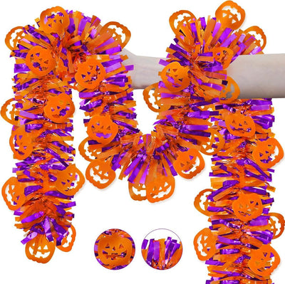10-Pack 2M Halloween Garland,Purple Orange Tinsel Garland Halloween Decorations | Shiny Metallic Twist Halloween Tinsel Garland for Home Mantle Office Indoor Outdoor Stairs Party Tree Decorations - Multi-color - Size B