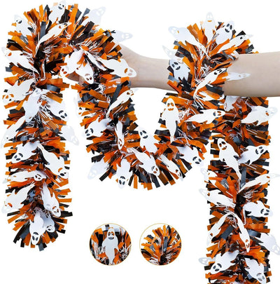 10-Pack 2M Halloween Garland,Purple Orange Tinsel Garland Halloween Decorations | Shiny Metallic Twist Halloween Tinsel Garland for Home Mantle Office Indoor Outdoor Stairs Party Tree Decorations - Multi-color - Size D