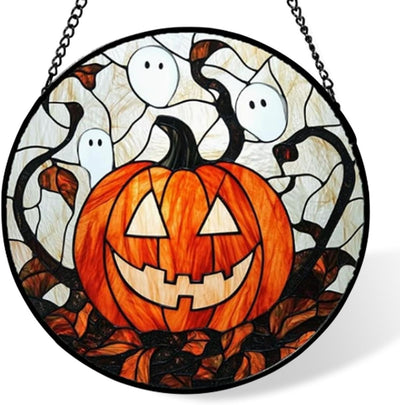 Stained Glass Window Hanging-Halloween Decorations Pumpkin Suncatcher, Fordoorsgar Denindoor Spooky Funny Sun Catchers Gothic Decor Horror Womenmen Friend - B - Size 20cm*20cm